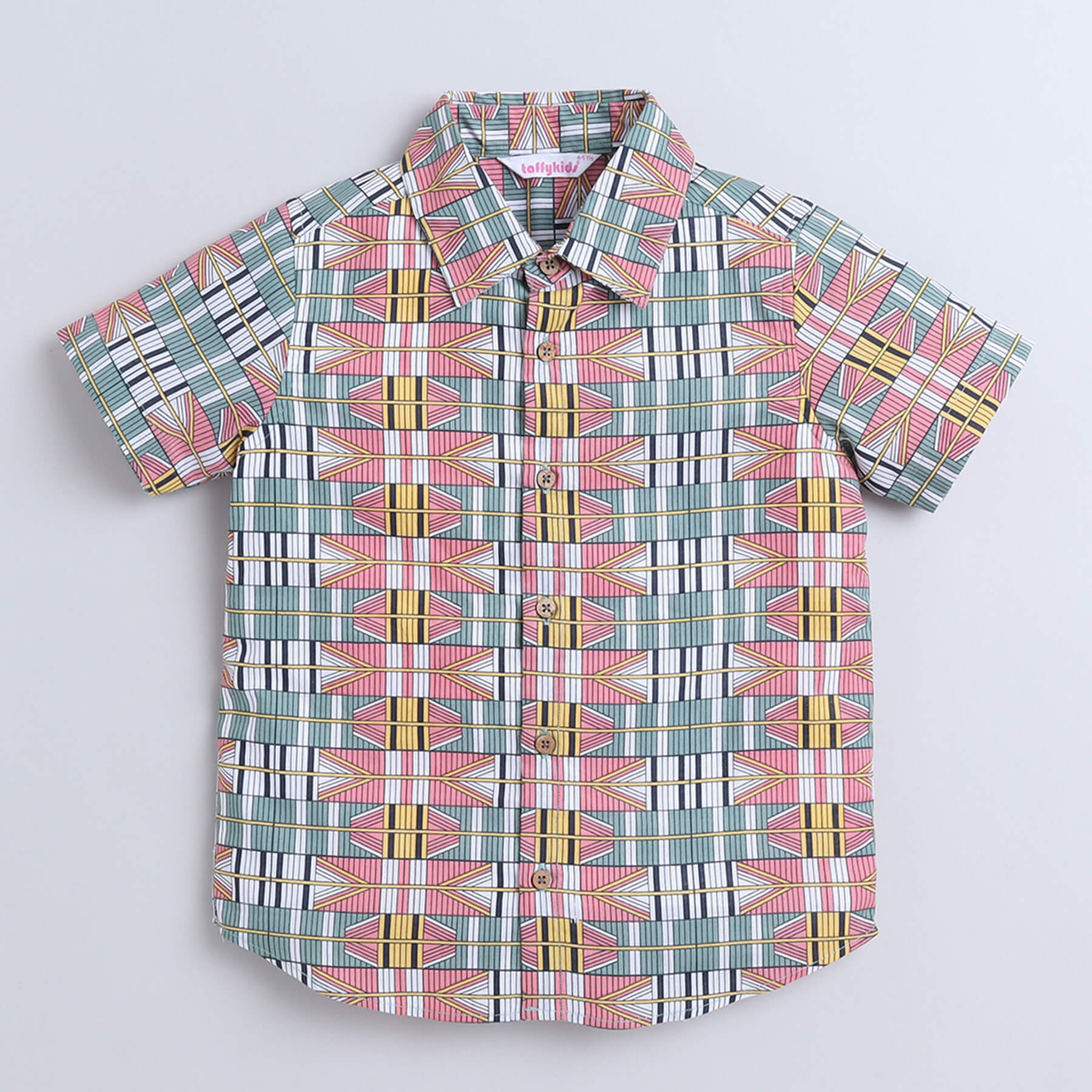 Taffykids Geometric printed half sleeves shirt with attached tee-White/Multi