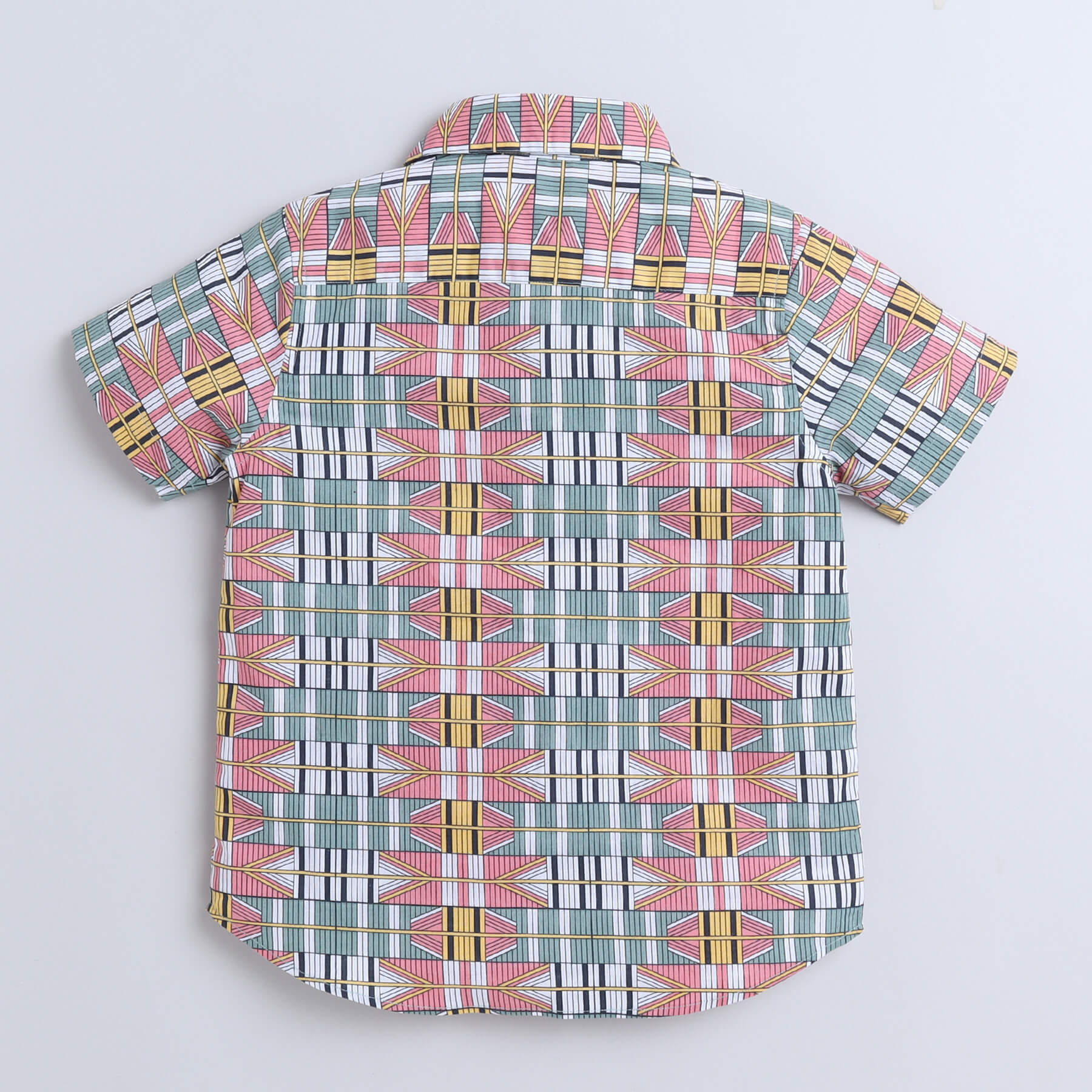 Taffykids Geometric printed half sleeves shirt with attached tee-White/Multi
