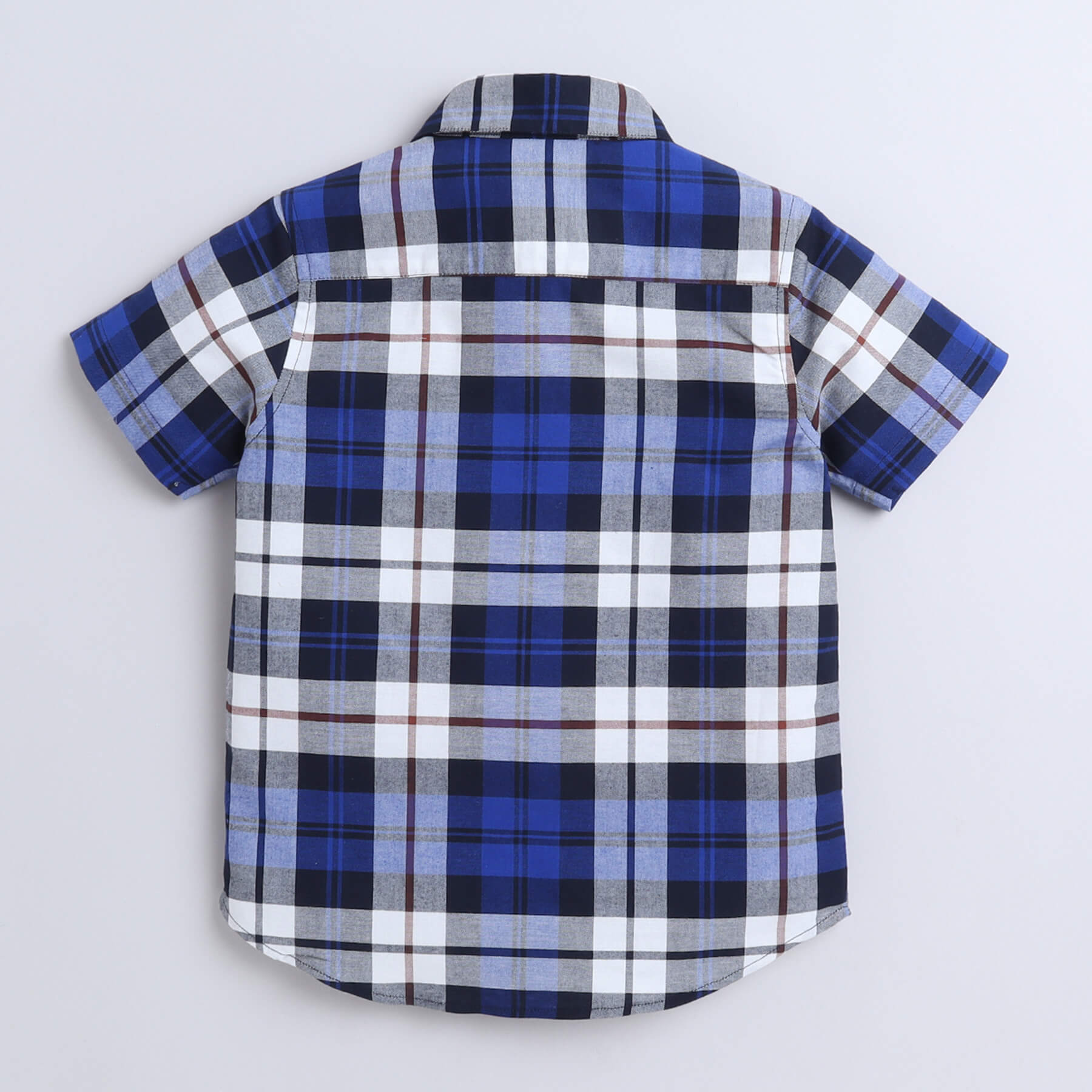 checks yarn dyed half sleeves shirt with attached tee-Blue/White