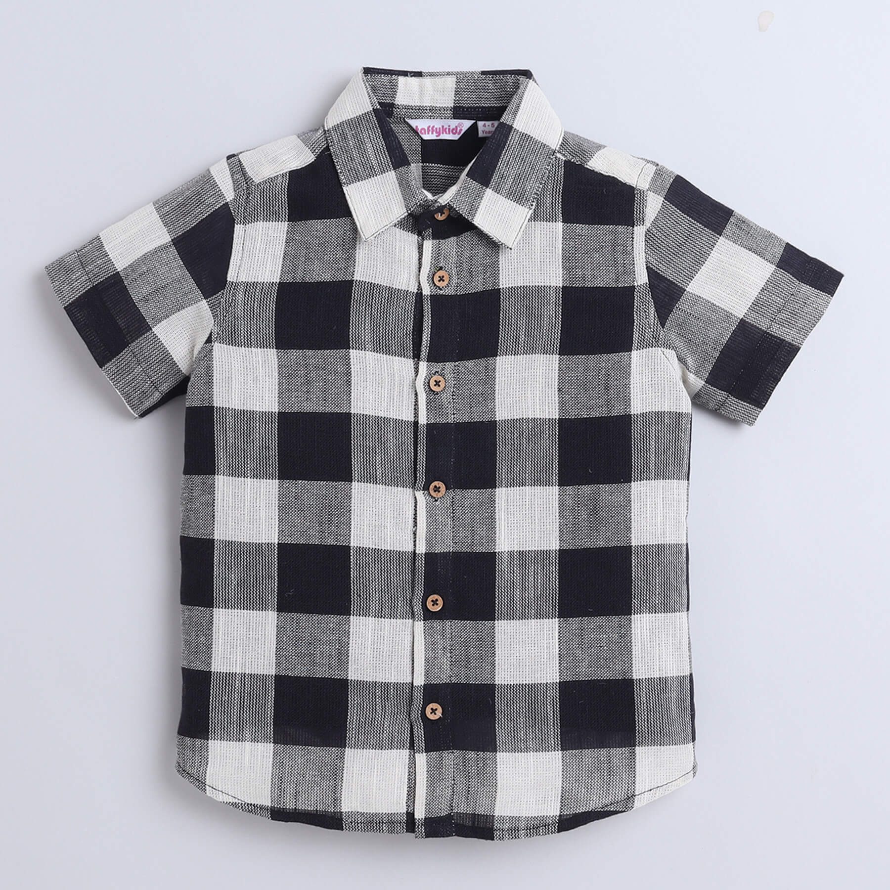 Taffykids checks yarn dyed half sleeves shirt with attached tee-Black/White