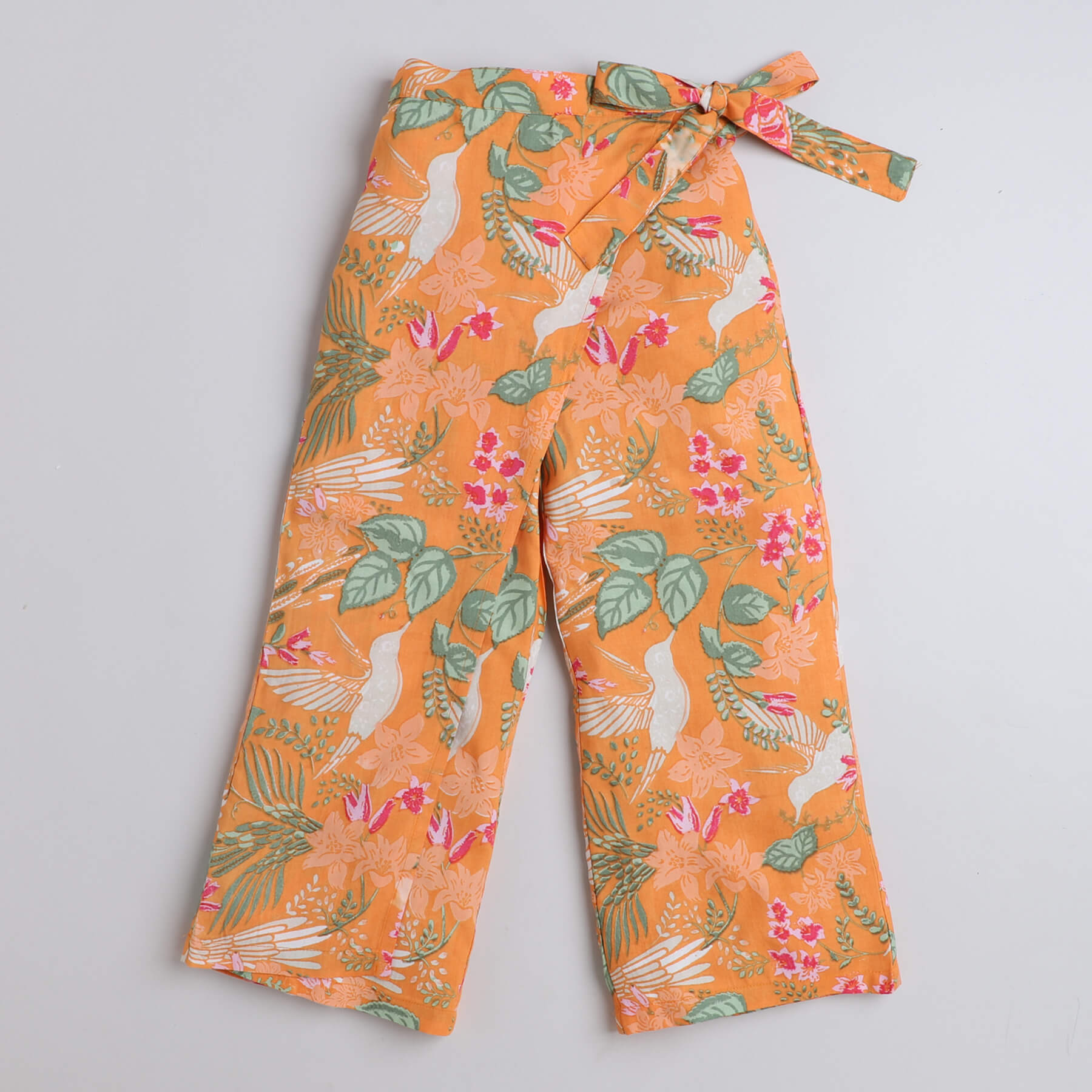 Shop Texture Halter Neck Crop Top And Printed Wrap Pant Set-Off White/Orange Online