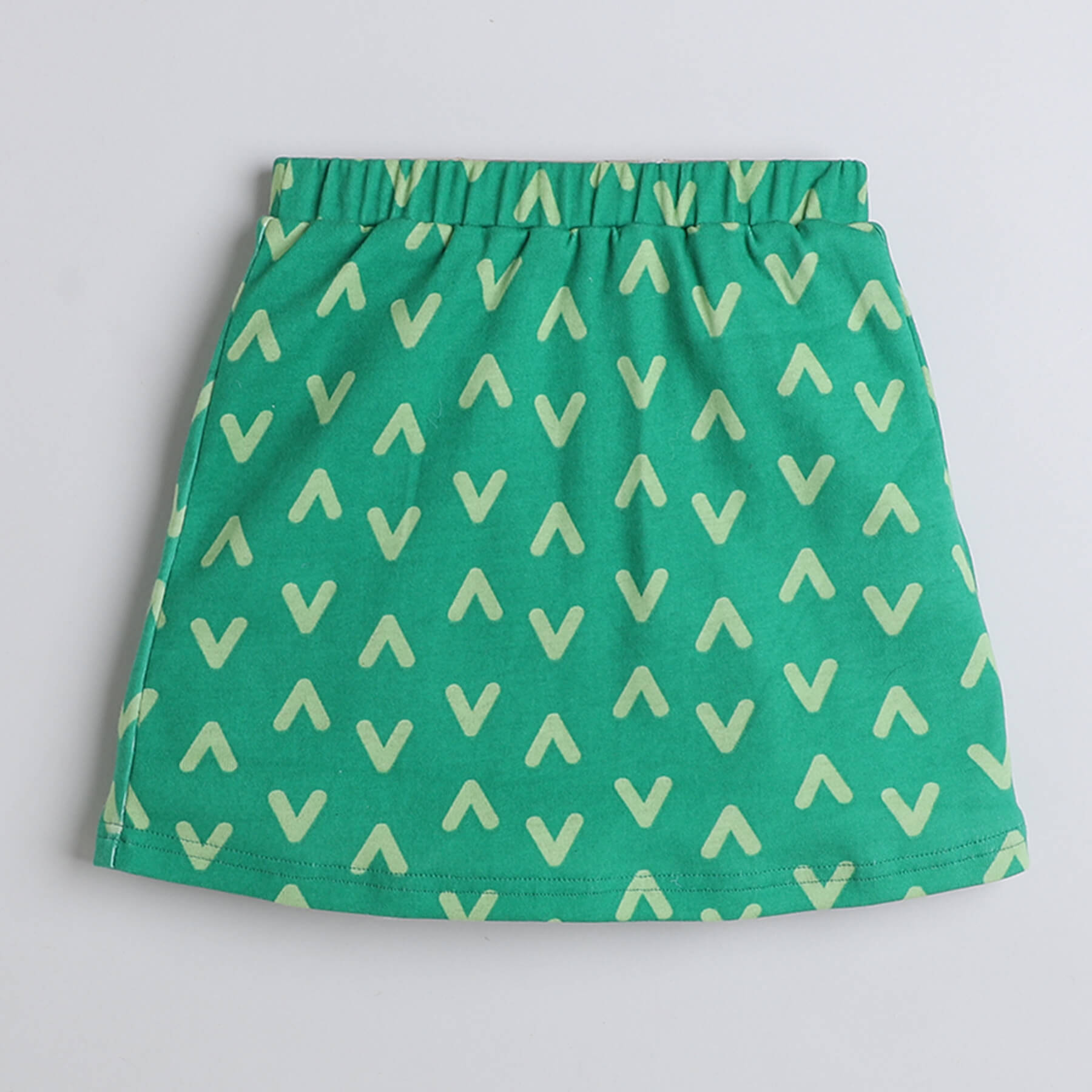 Shop 100% Cotton Geometric Printed Sleeveless Waist Tie Up Top With Matching Skirt Co-Ord Set-Green Online