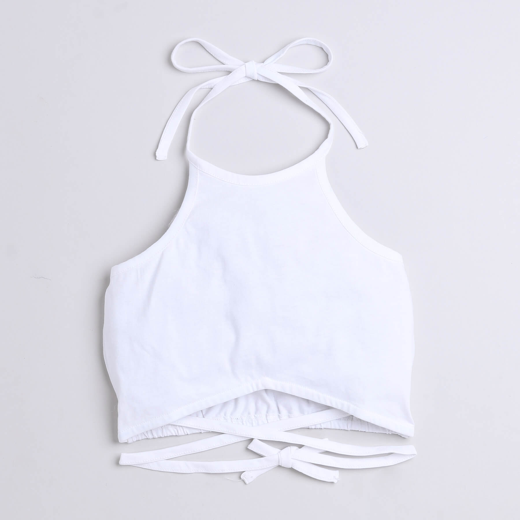 Shop Solid Halter Neck Waist Tie-Up Crop Top With Ikkat Printed Cargo Jogger Pant Set-White/Multi Online