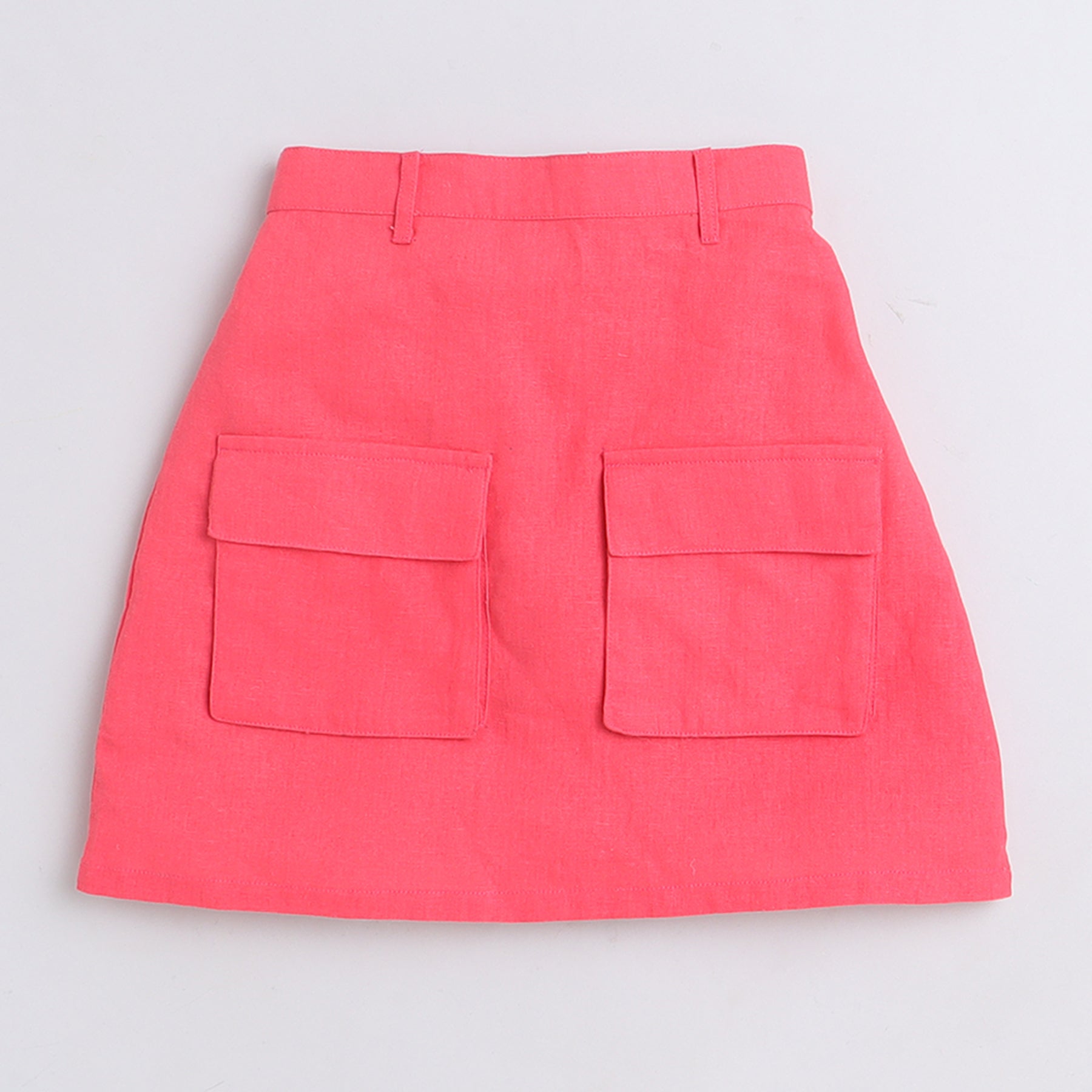 Shop 100% Linen Halter Neck Crop Top With Matching Cargo Skirt Set-Coral Red Online