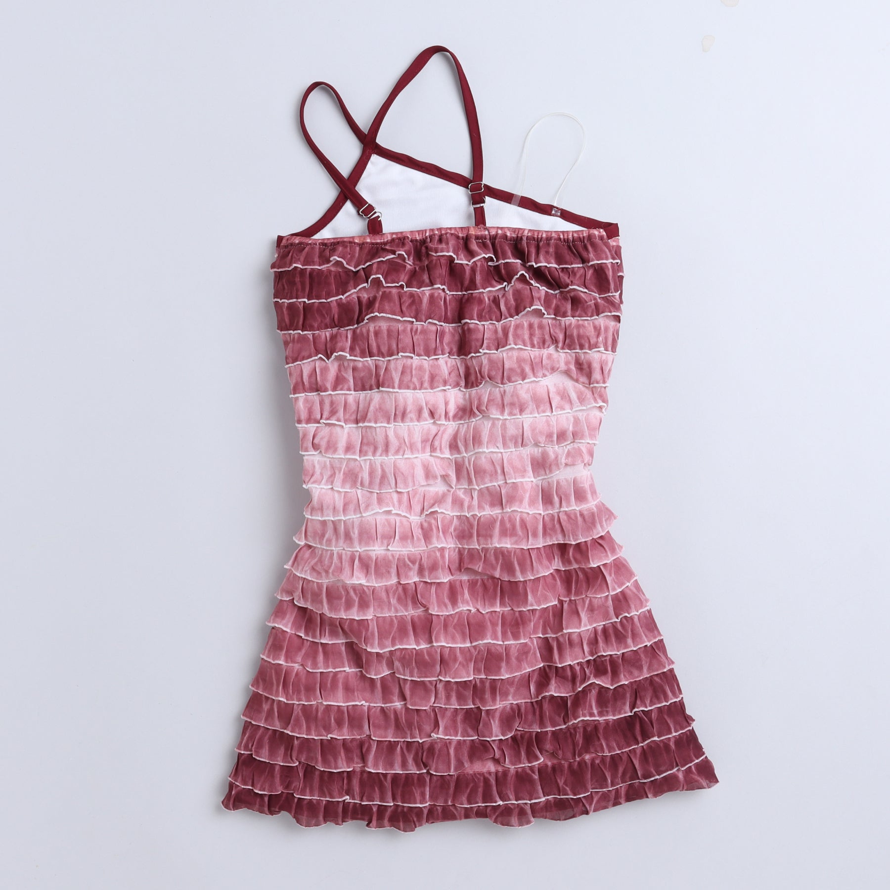 Shop Tie-Dye Printed Asymmetric Neck Ruffled A-Line Party Dress-Maroon/White Online