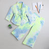 tie dye full sleeves waist tie up shirt with matching pant co-ord set-Neon Yellow/blue