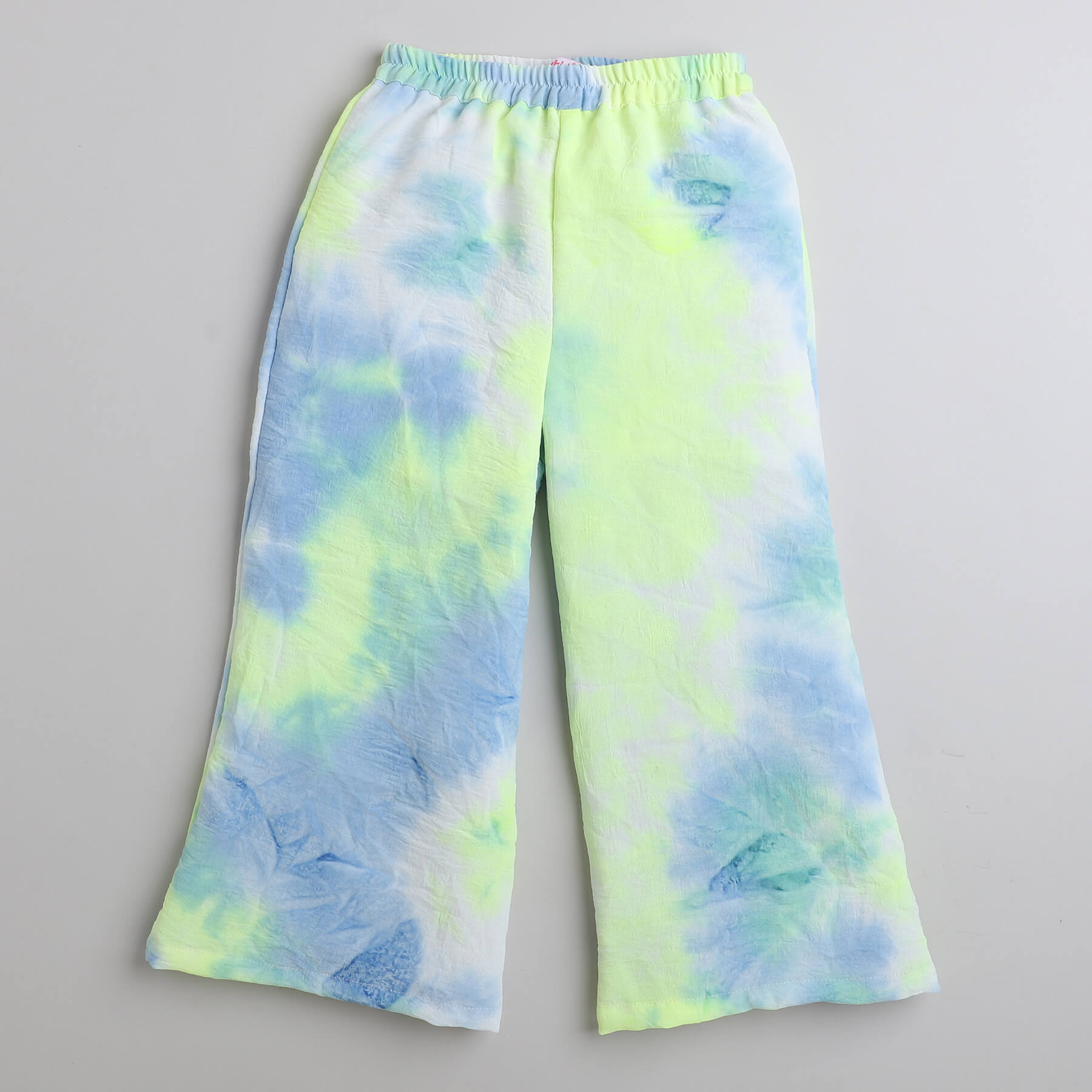 Taffykids tie dye full sleeves waist tie up shirt with matching pant co-ord set-Neon Yellow/blue