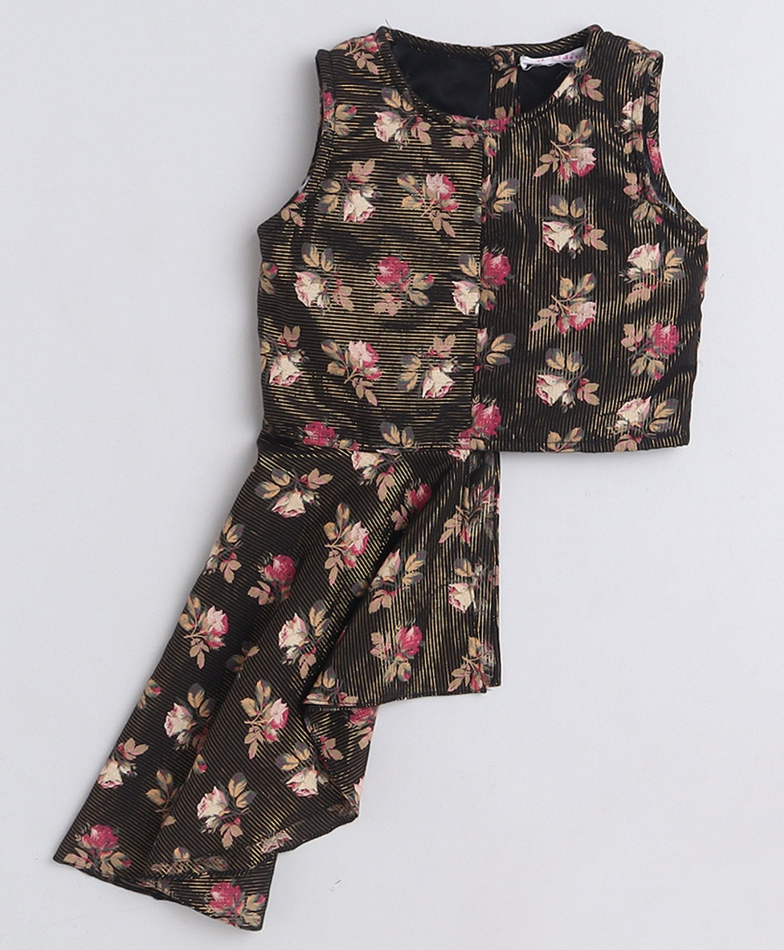 Floral Printed asymmetric top with matching palazo pant set - Black/Multi