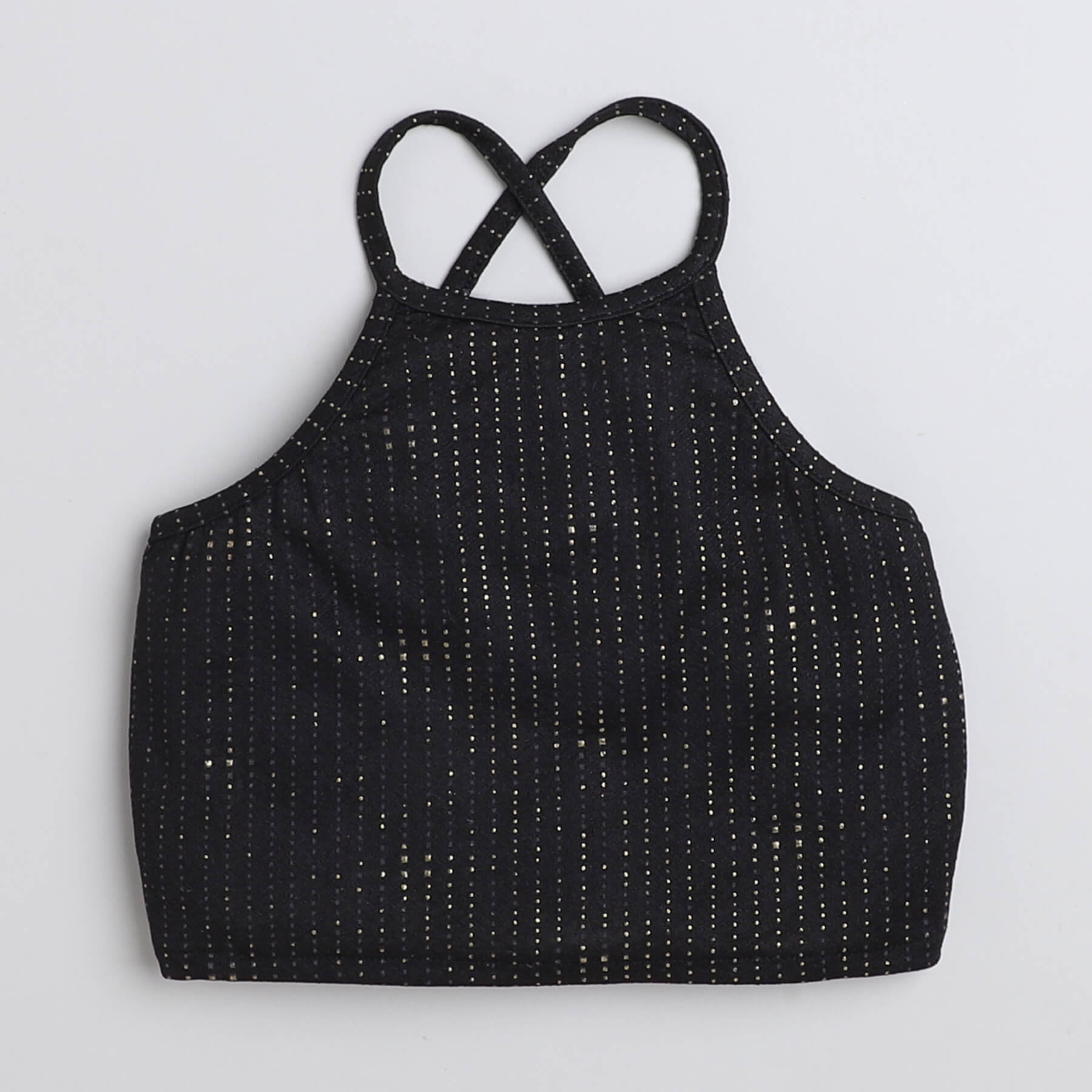 Shop Foil Printed Halter Neck Party Crop Top And Matching Skirt Co-Ord Set-Black/Gold Online