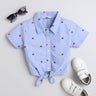 Shop 100% Cotton Heart Printed Half Sleeves Front Tie-Up Button Up Crop Shirt-Blue/Red Online