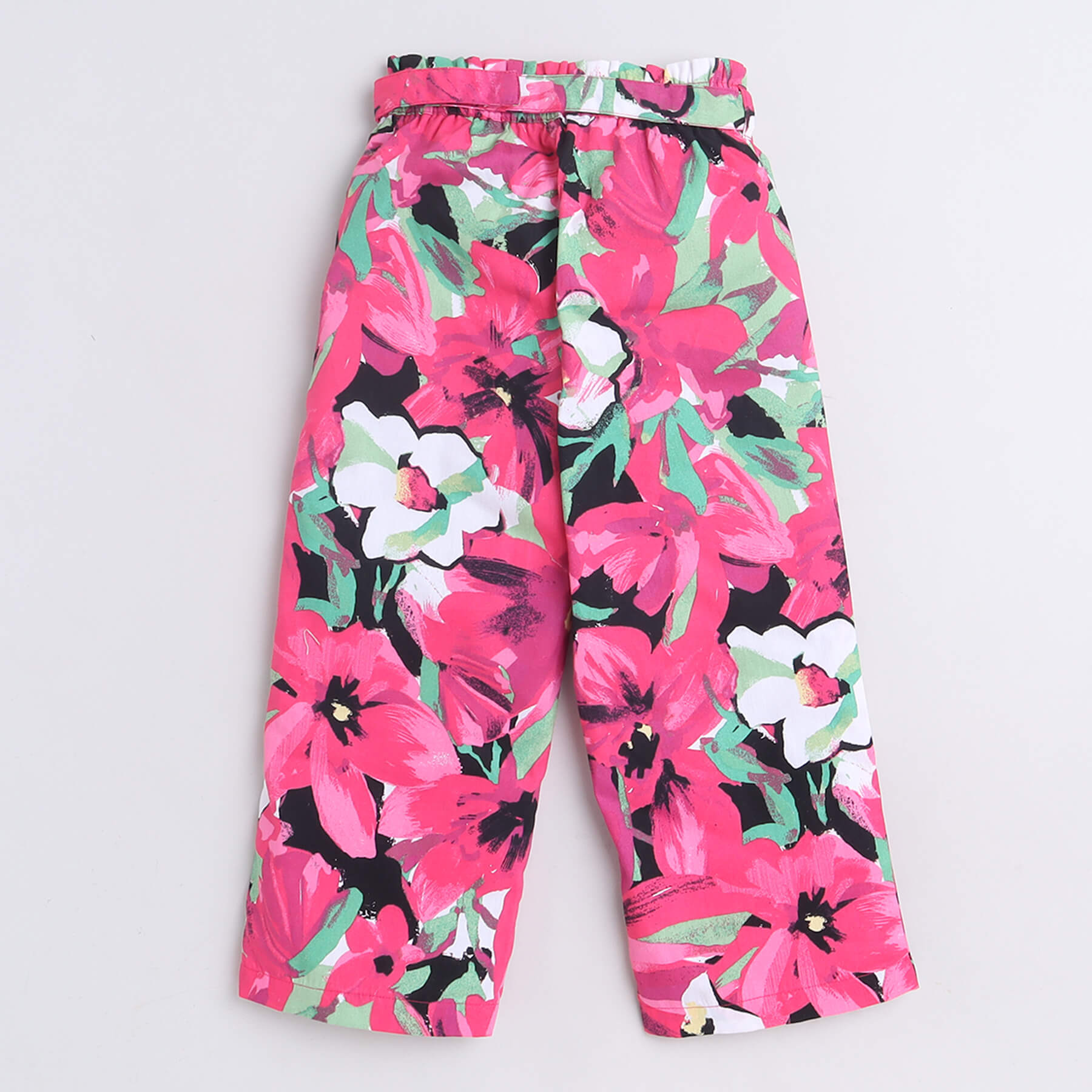 Shop Stripes Texture Sleeveless Cut-Out Detail Crop Top With Floral Printed Belt Detail Pant Set -Black/Multi Online