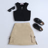 Shop Sleeveless Zipper Crop Top With Cargo Skirt Set-Black/ Beige Online