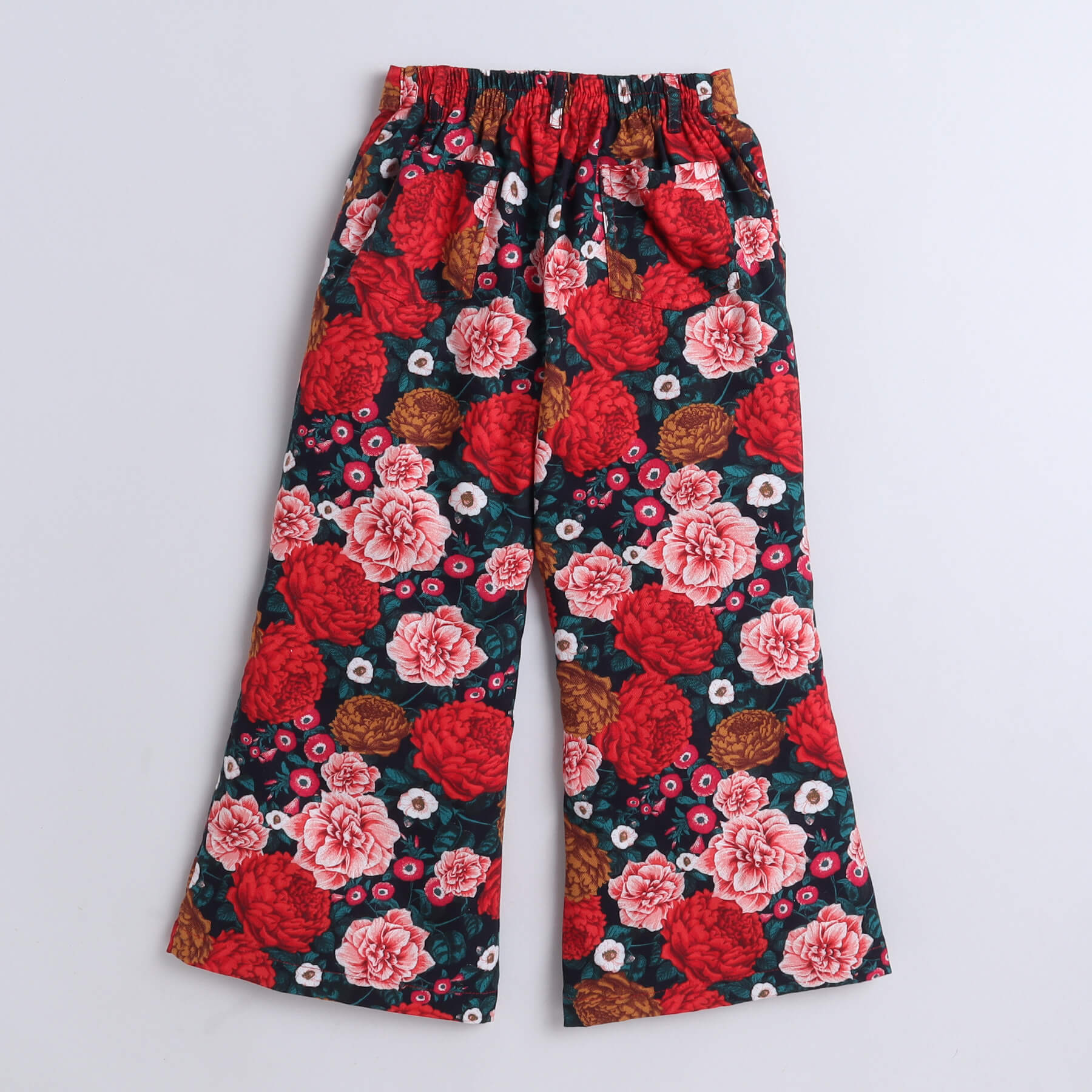 Shop 100% Viscose Floral Printed Halter Neck Waist Tie Up Crop Top With Matching Bell Bottom Pant Set-Multi Online
