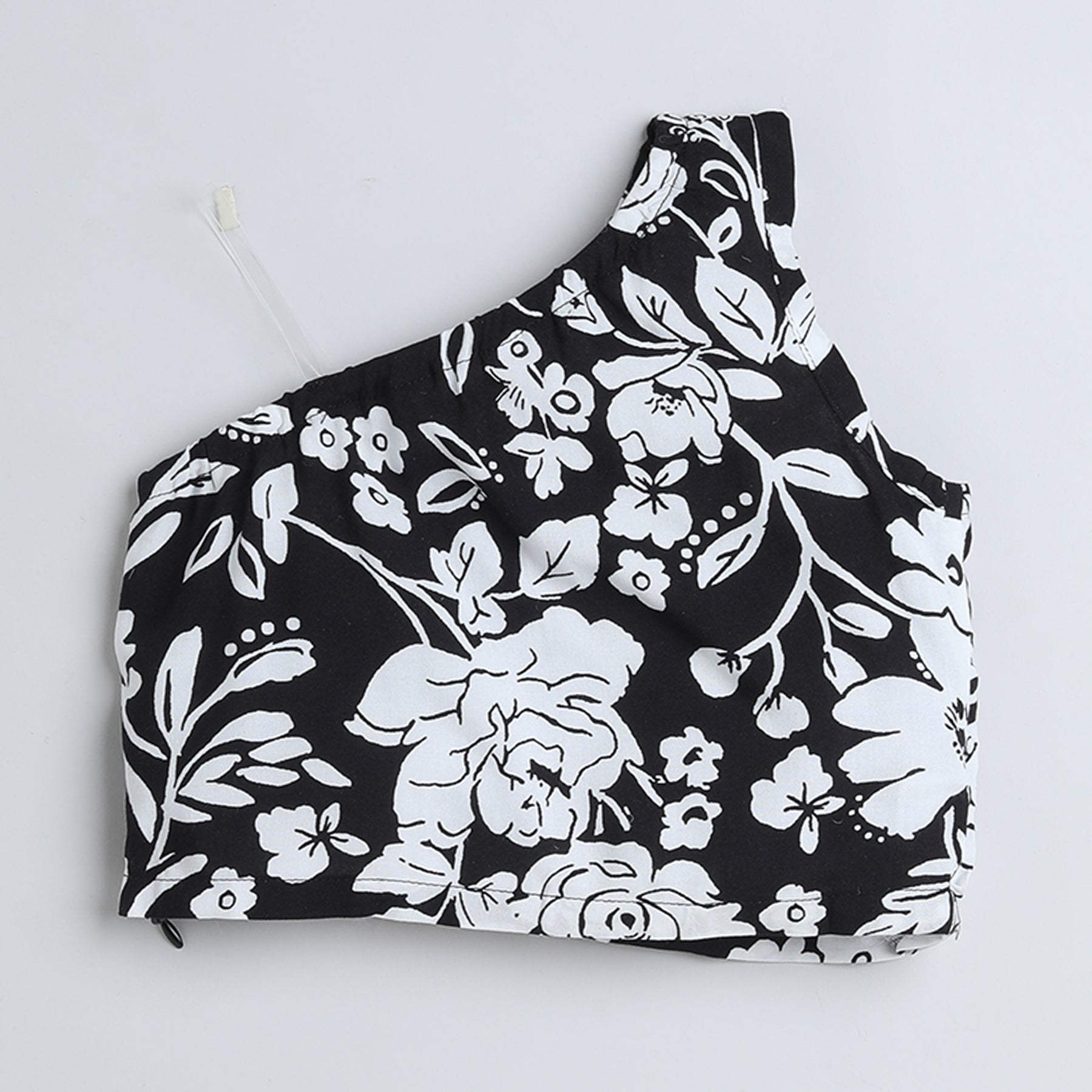 Shop Floral Printed Sleeveless One Shoulder Ring Detail Crop Top With Matching Skirt Set-Black/White Online