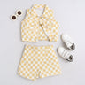 checks printed sleeves pocket detail crop jacket with matching singlet crop top and skort set-Yellow/white