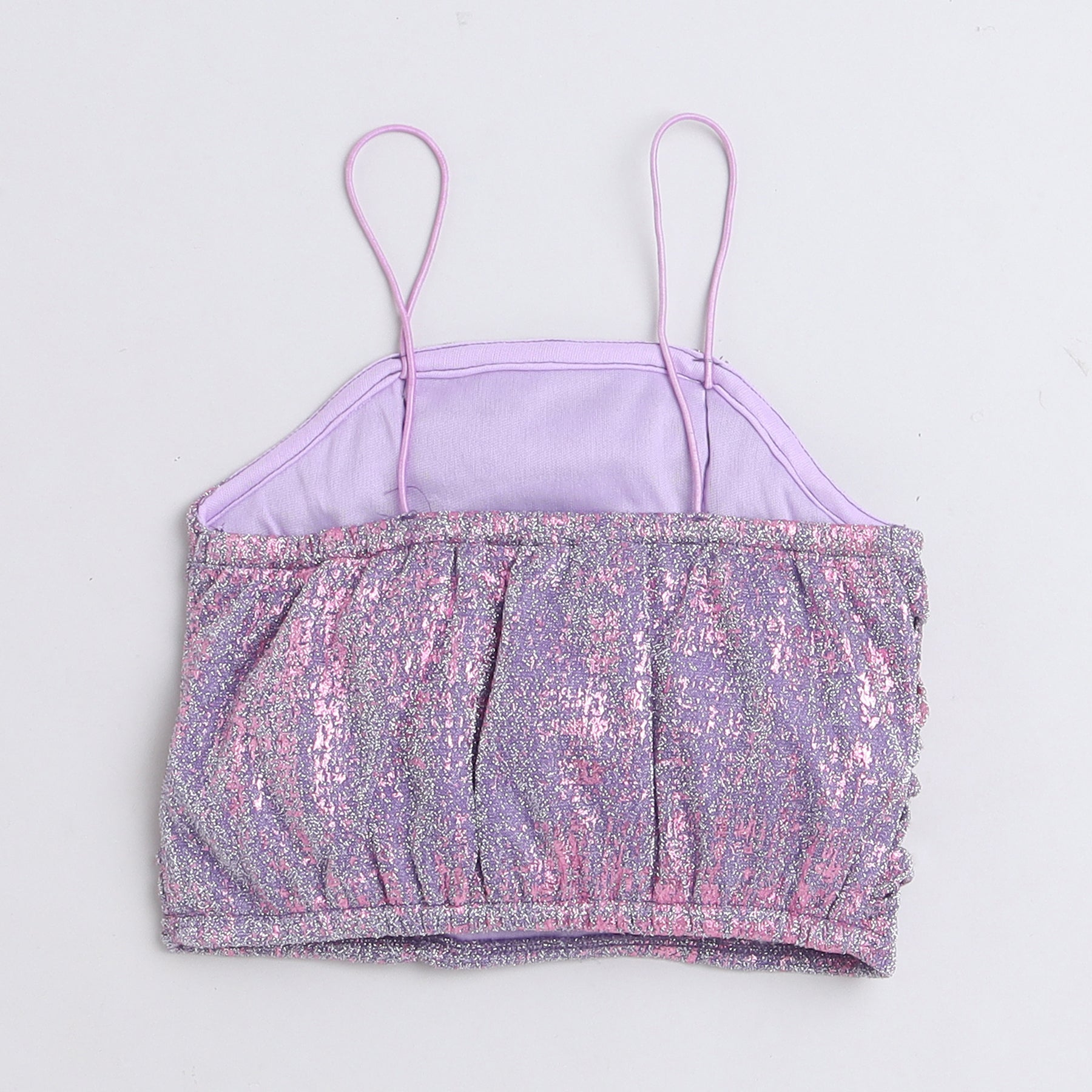 Shop Foil Printed Front Ruched Singlet Party Crop Top With Matching Skirt Set-Purple Online