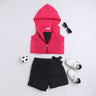 Solid sleeveless zip up crop hoodie with Tie up skort and singlet crop top set-Pink/Black