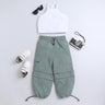 Halter neck crop top and parachute pant set-white/Green