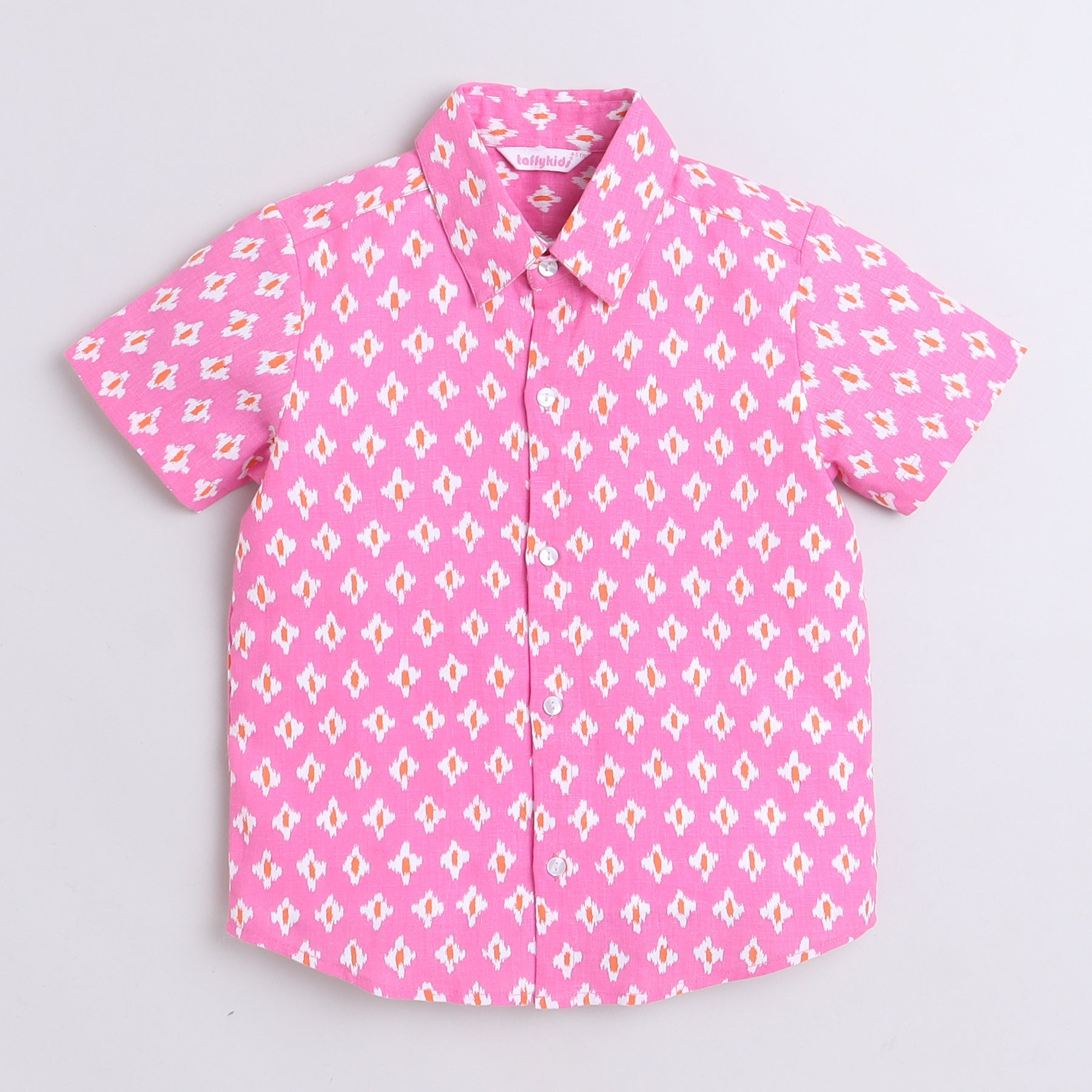 ikkat printed half sleeves shirt with attached tee-Pink/White