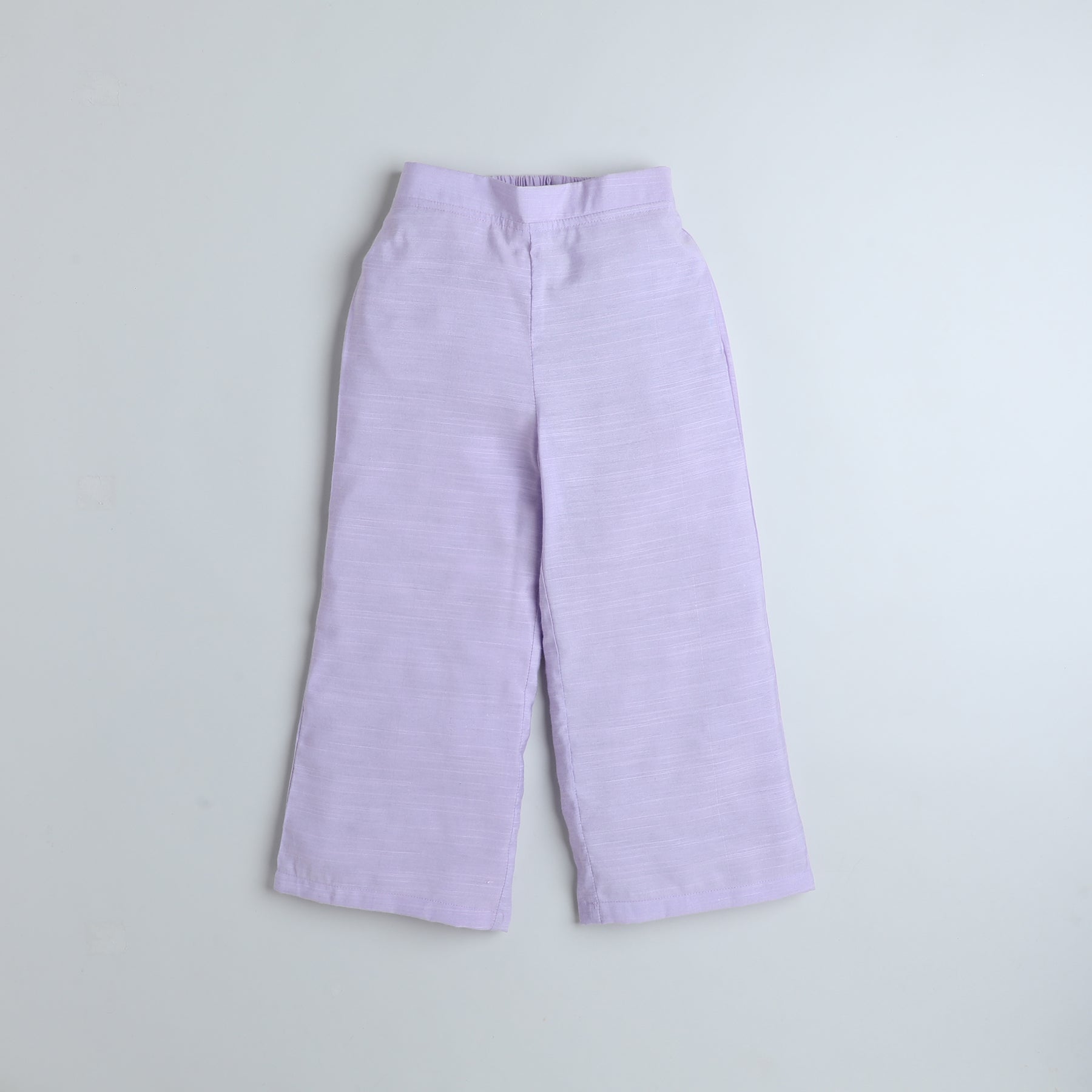 Dobby weaved sleeveless waist tie-up crop blazer and matching solid straight fit pant co-ord set- lavender