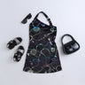 foil printed sleeveless halter neck Aline party dress-Black/Multi