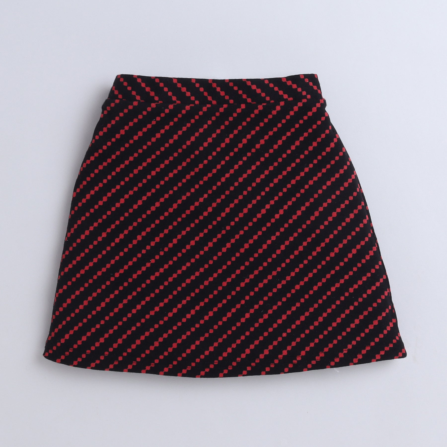 100% cotton stripes printed halter neck crop top with matching skirt set - Black and red