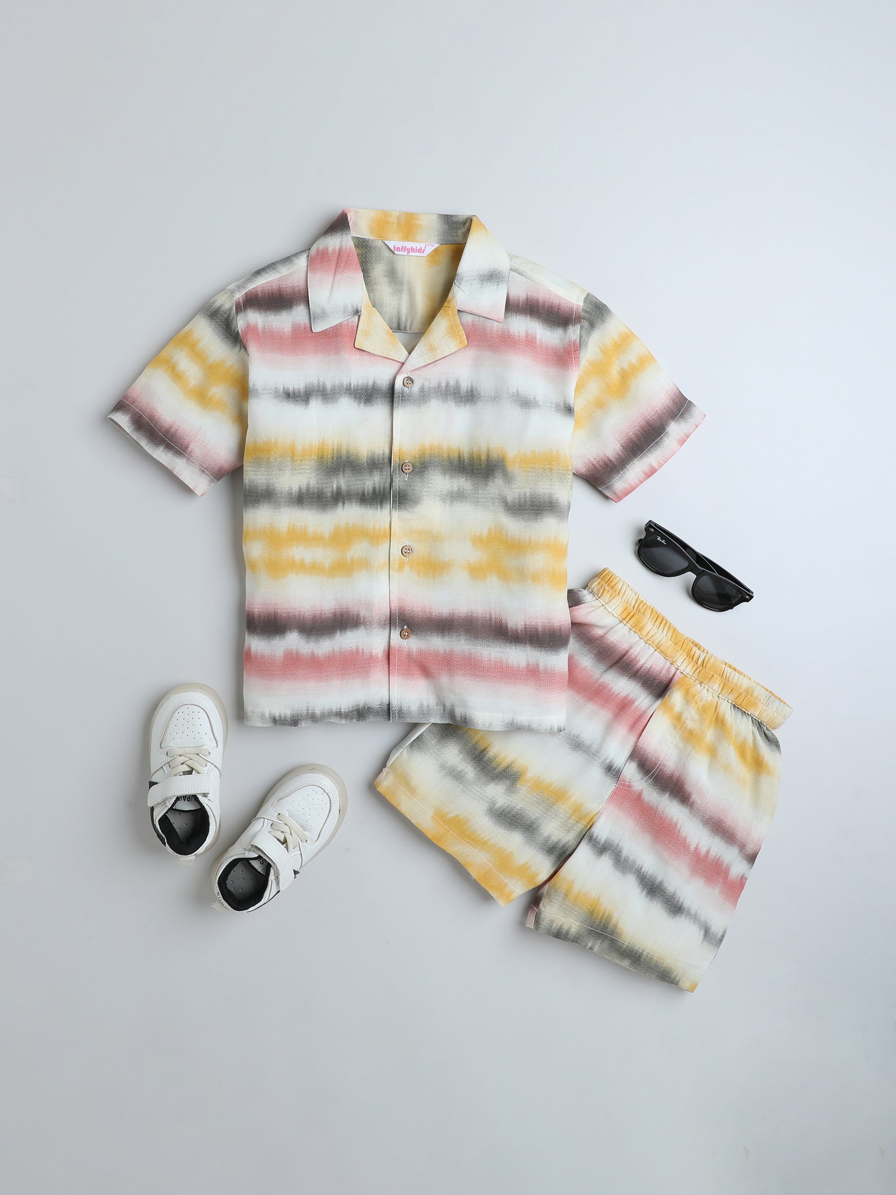 tie and dye printed half sleeves shirt and short set- Multi