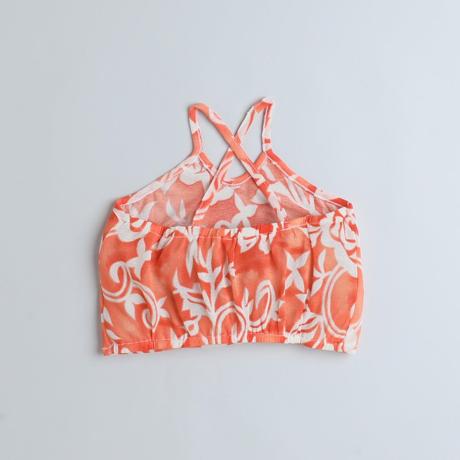 floral printed cut out detail halter neck crop top with matching waist tie up pant cord set - white\Orange