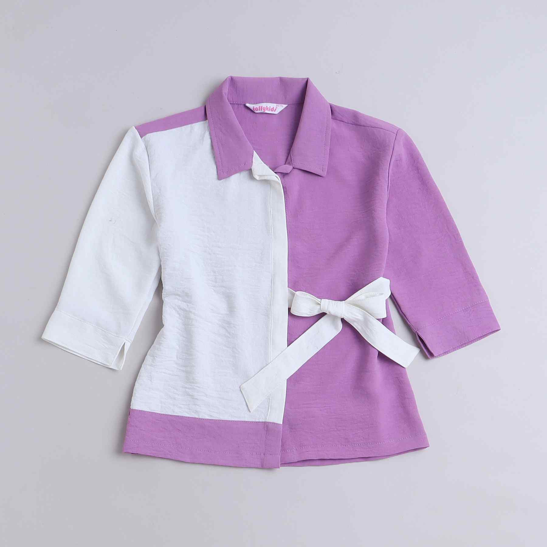 Color block oversize shirt and matching pant set-purple/white