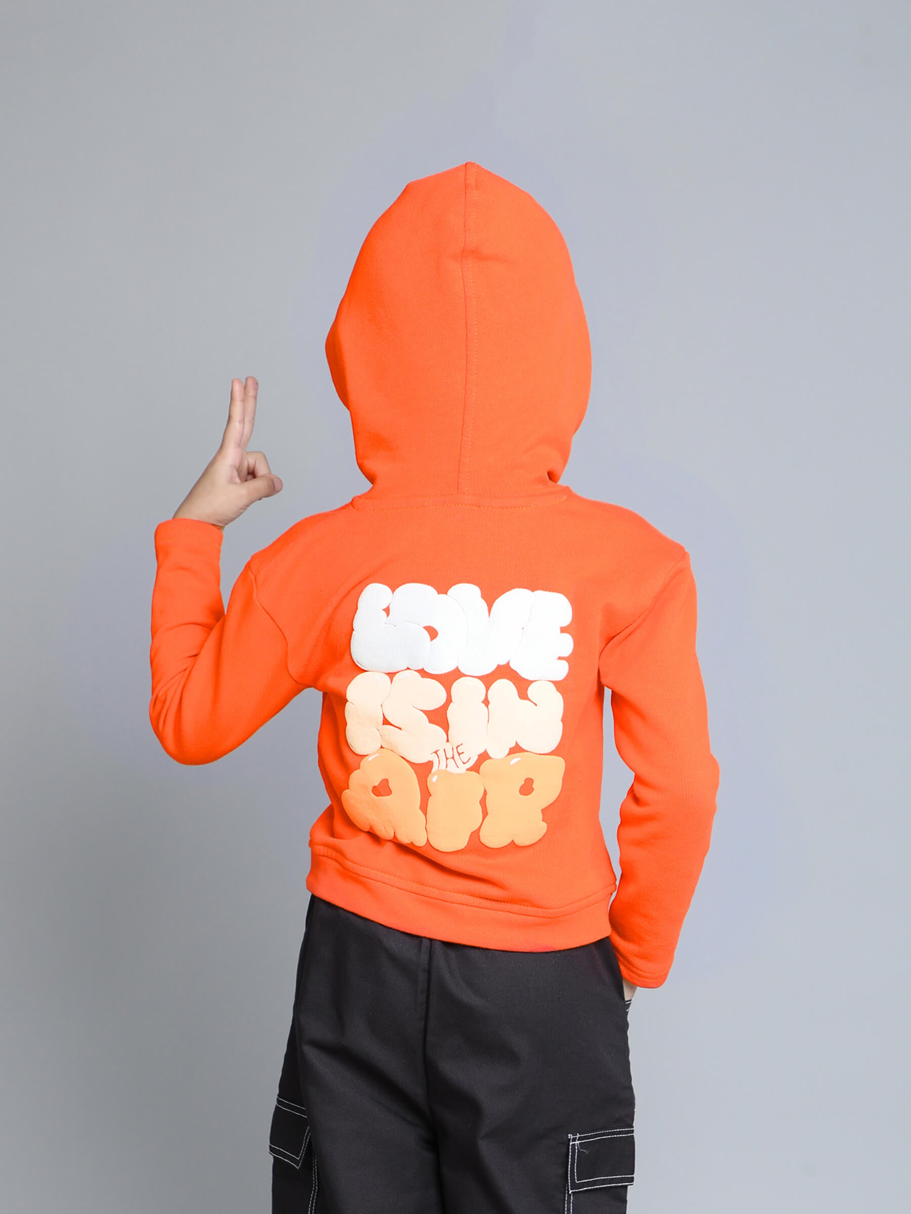 Taffykids graphic printed full sleeves hoody-Orange