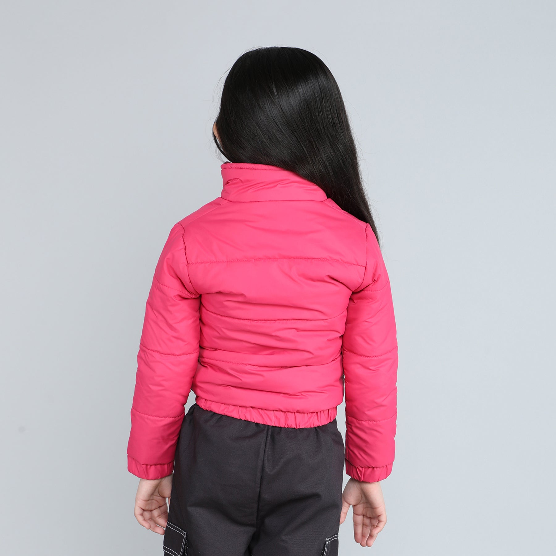 solid full sleeves puffer jacket-Hot pink