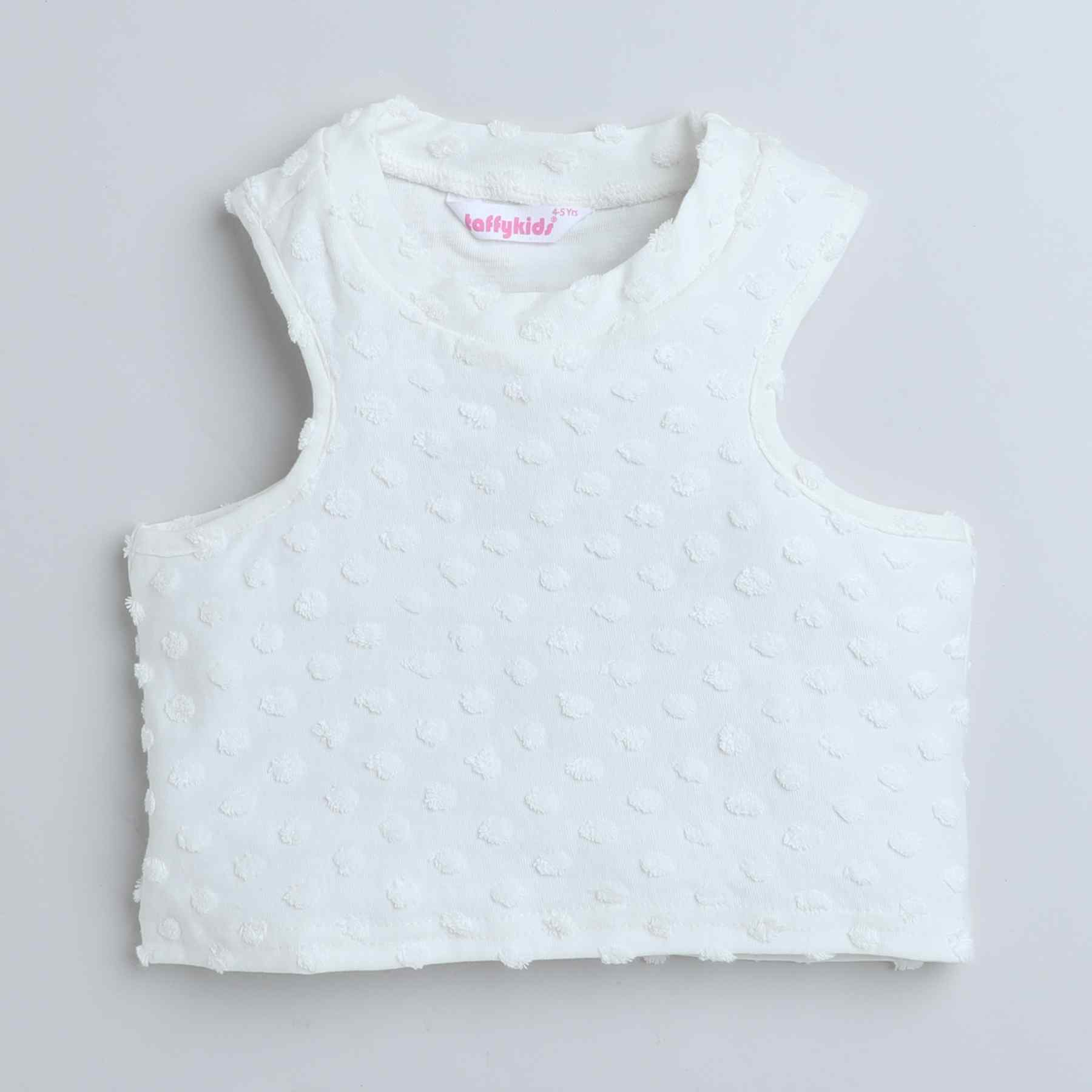 Dobby polka sleeveless crop top-White