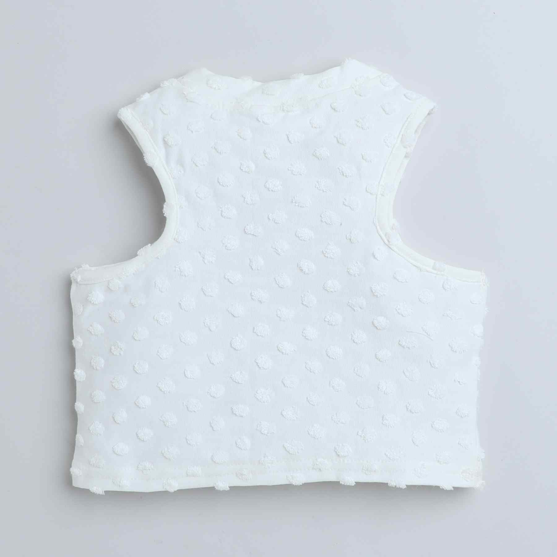 Dobby polka sleeveless crop top-White