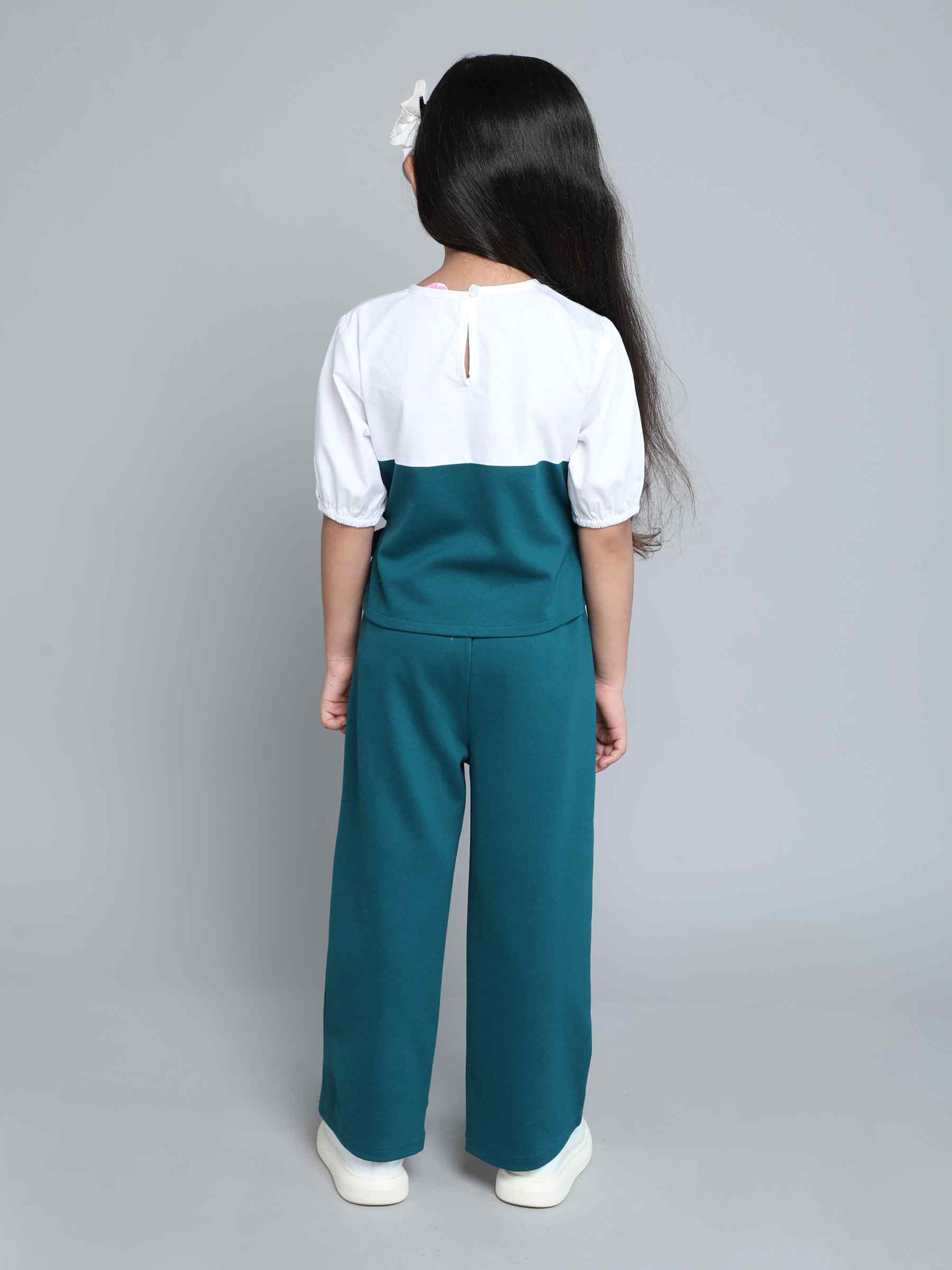 solid mock wrap set with matching pant set - Teal