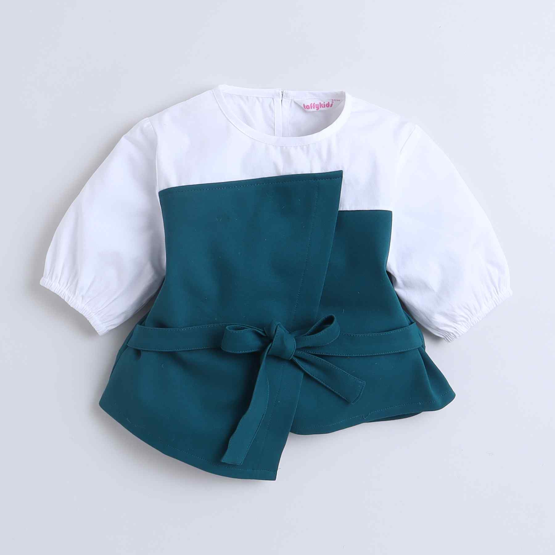 solid mock wrap set with matching pant set - Teal