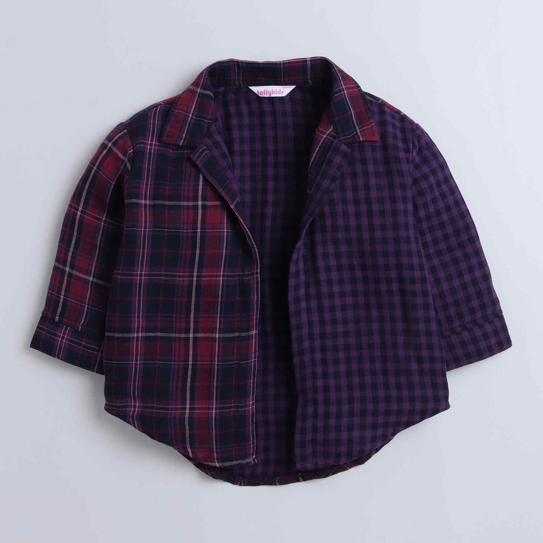 Oversize half and half check shirt with halter dress -  Purple