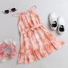 girlss Orange Halter Neck Belt Detailed Tie Dye Printed Dress