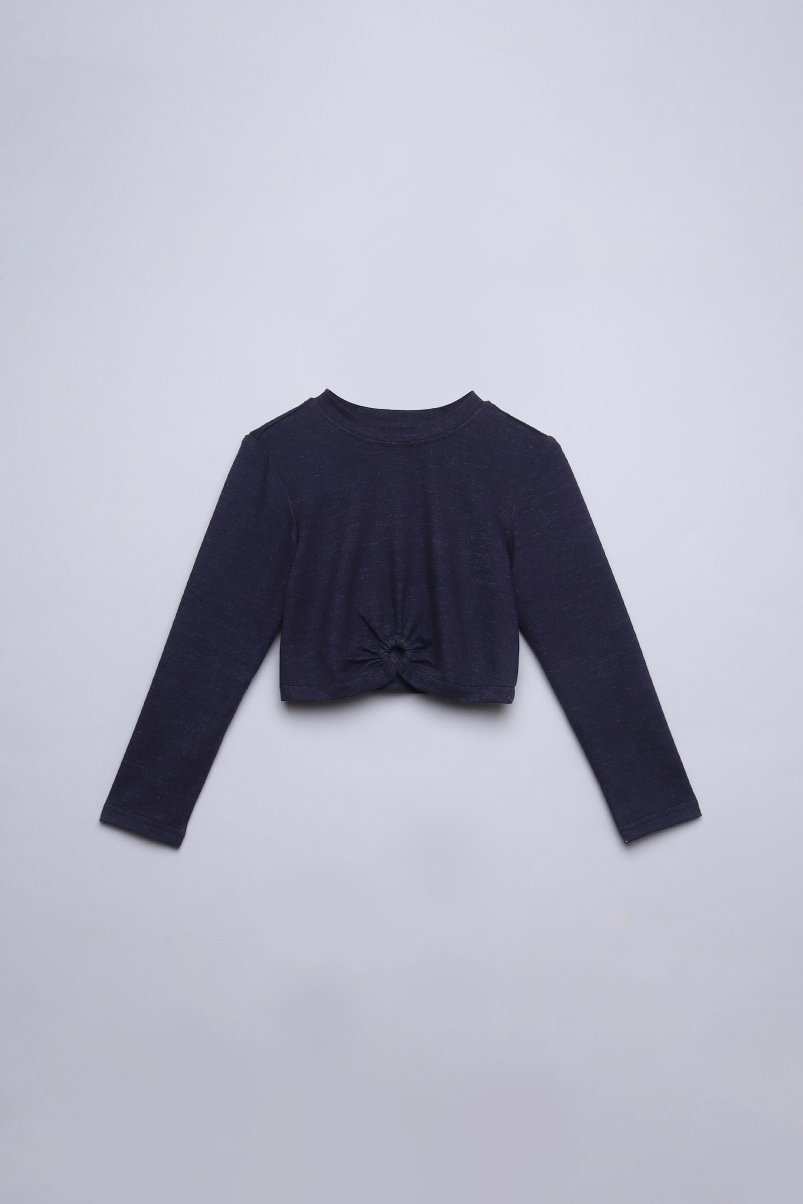 Full sleeves cut out detail crop top-Navy blue