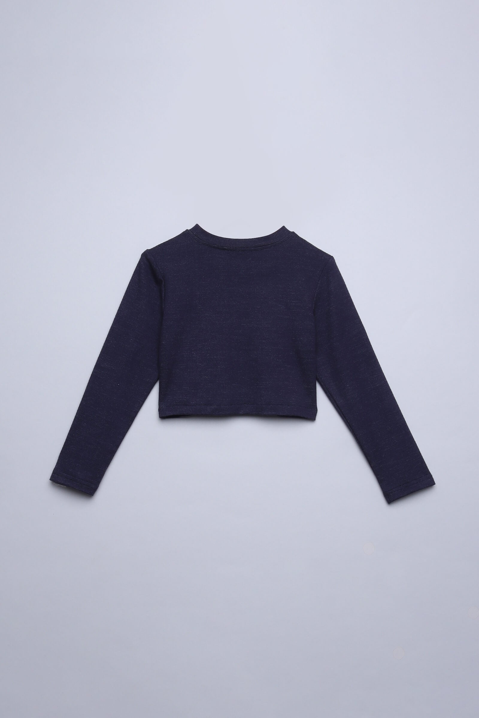 Full sleeves cut out detail crop top-Navy blue