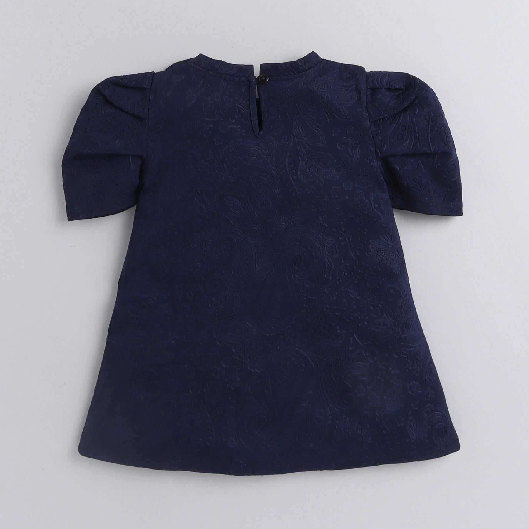 Taffykids puff sleeves a-line dress with bow-Blue