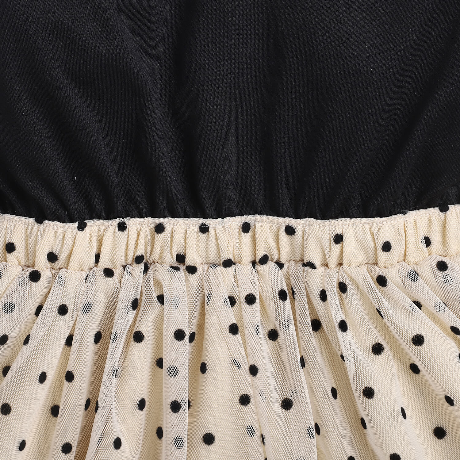 Taffykids polka full sleeves polka dot printed fit and flare dress-Black/White