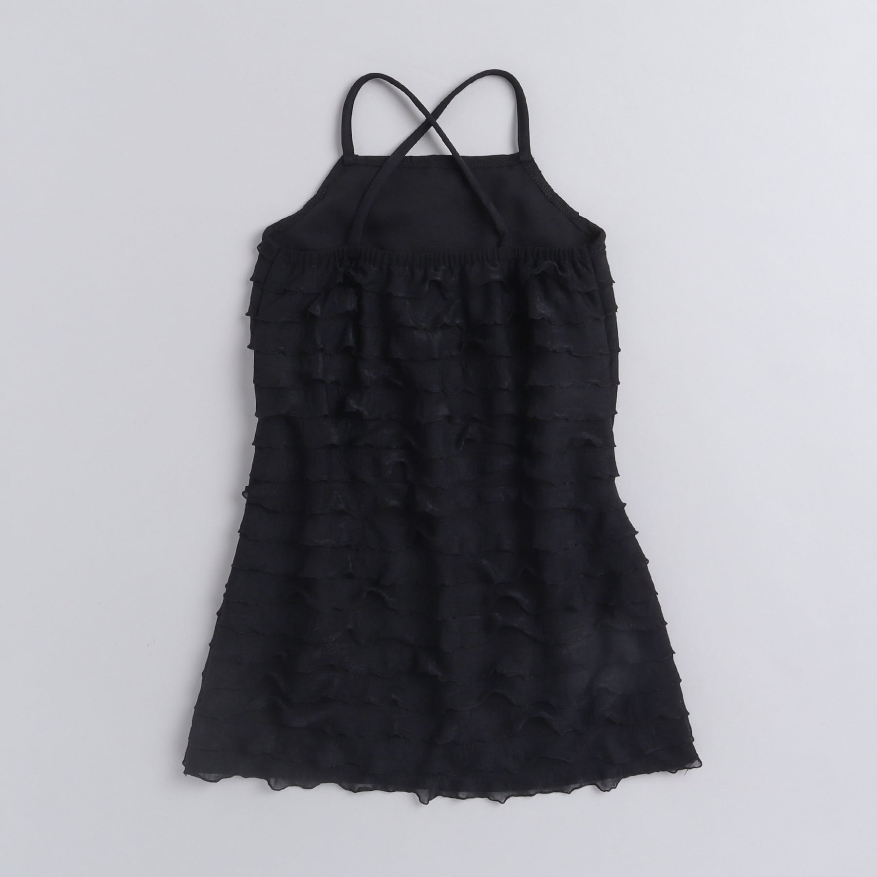 Girls Black Sleeveless Solid Ruffled Dress
