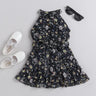 black floral sleeveless dress