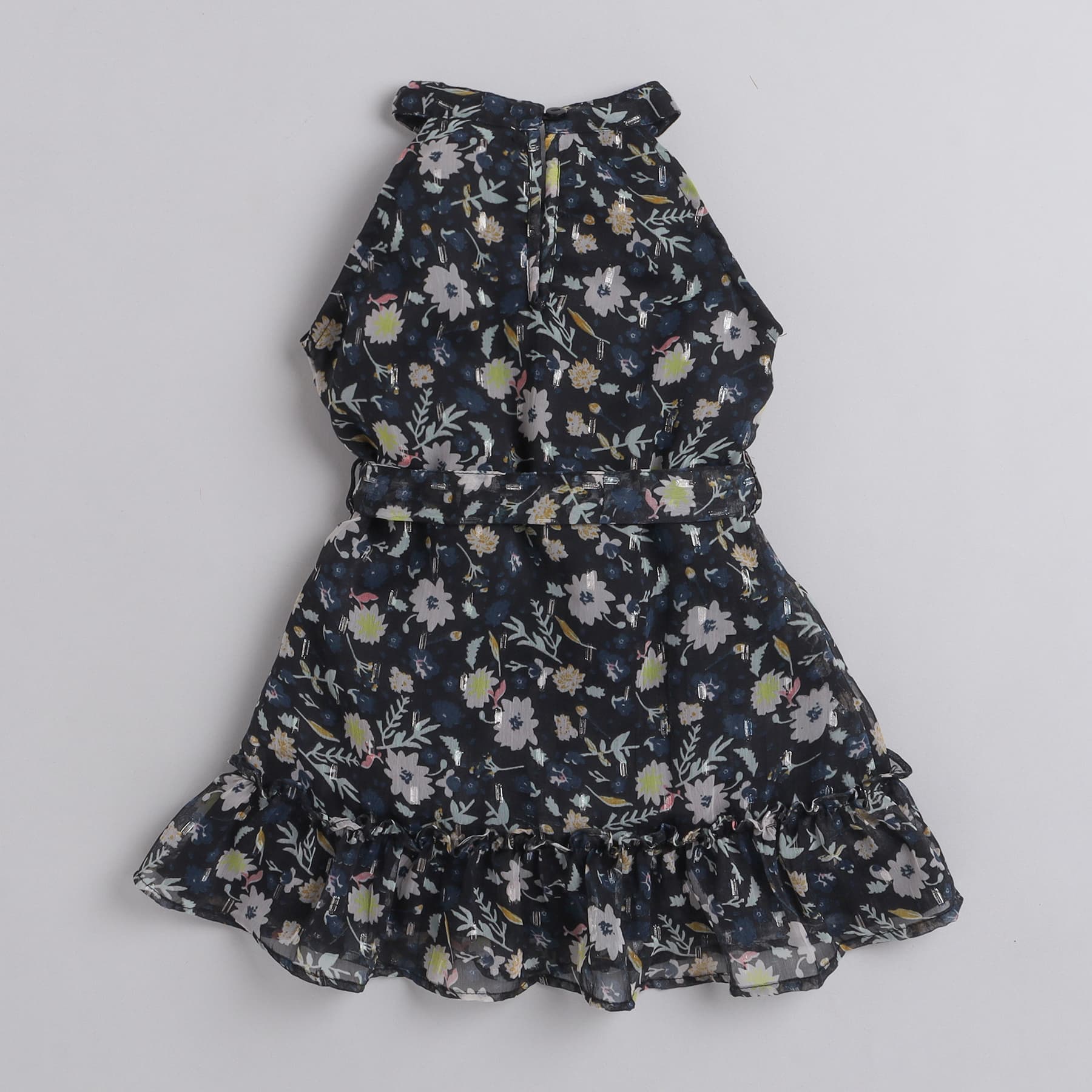 black floral sleeveless dress