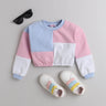 full sleeve patch work crop sweatshirt-Pink/Blue/White