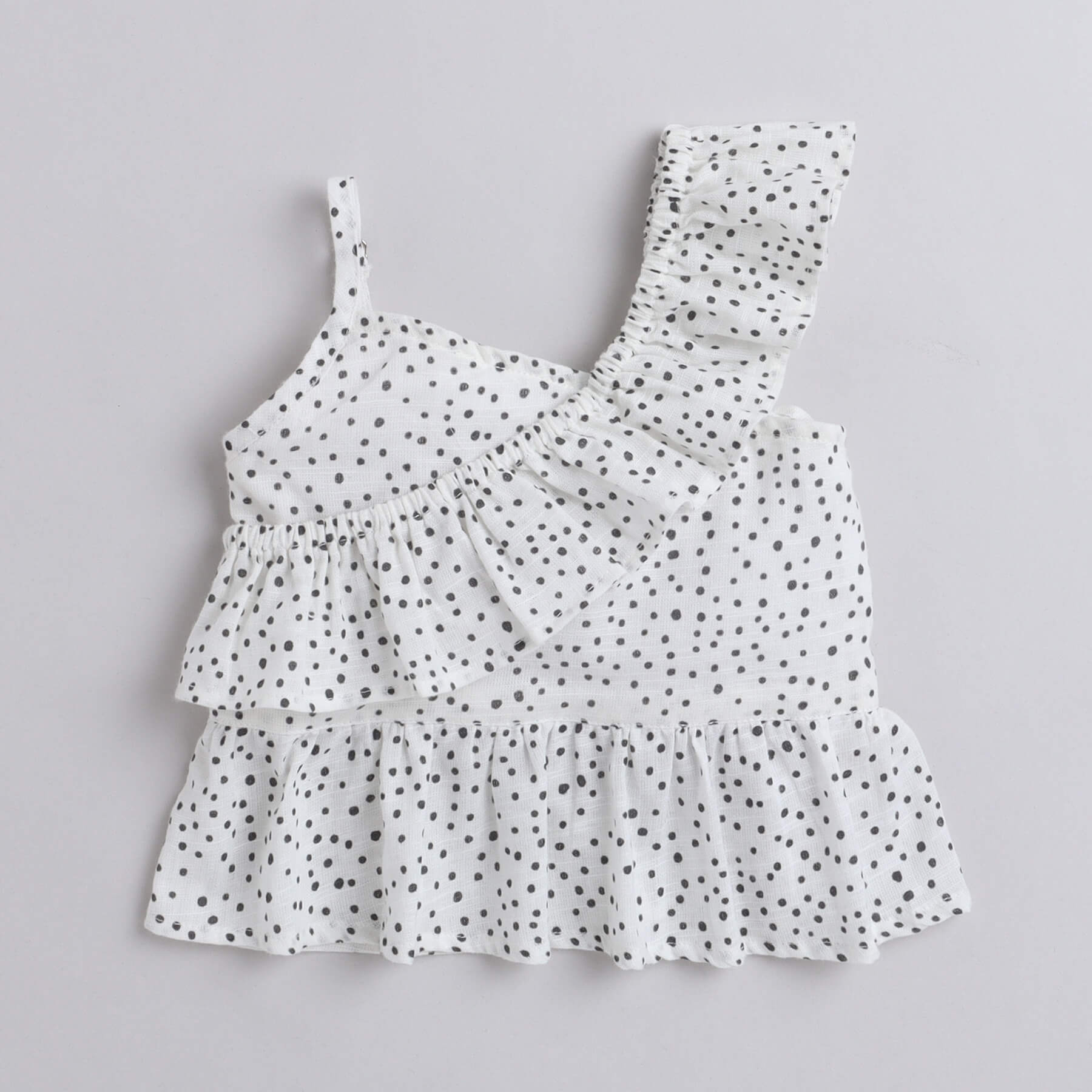 Shop Polka Dot Printed Ruffle Detail Peplum Top-White Online