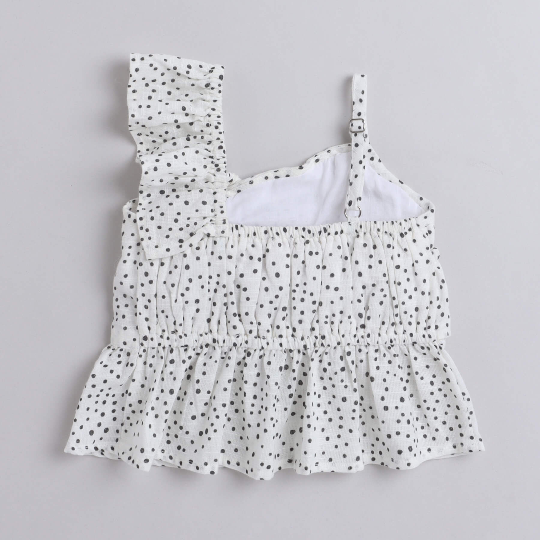 Shop Polka Dot Printed Ruffle Detail Peplum Top-White Online