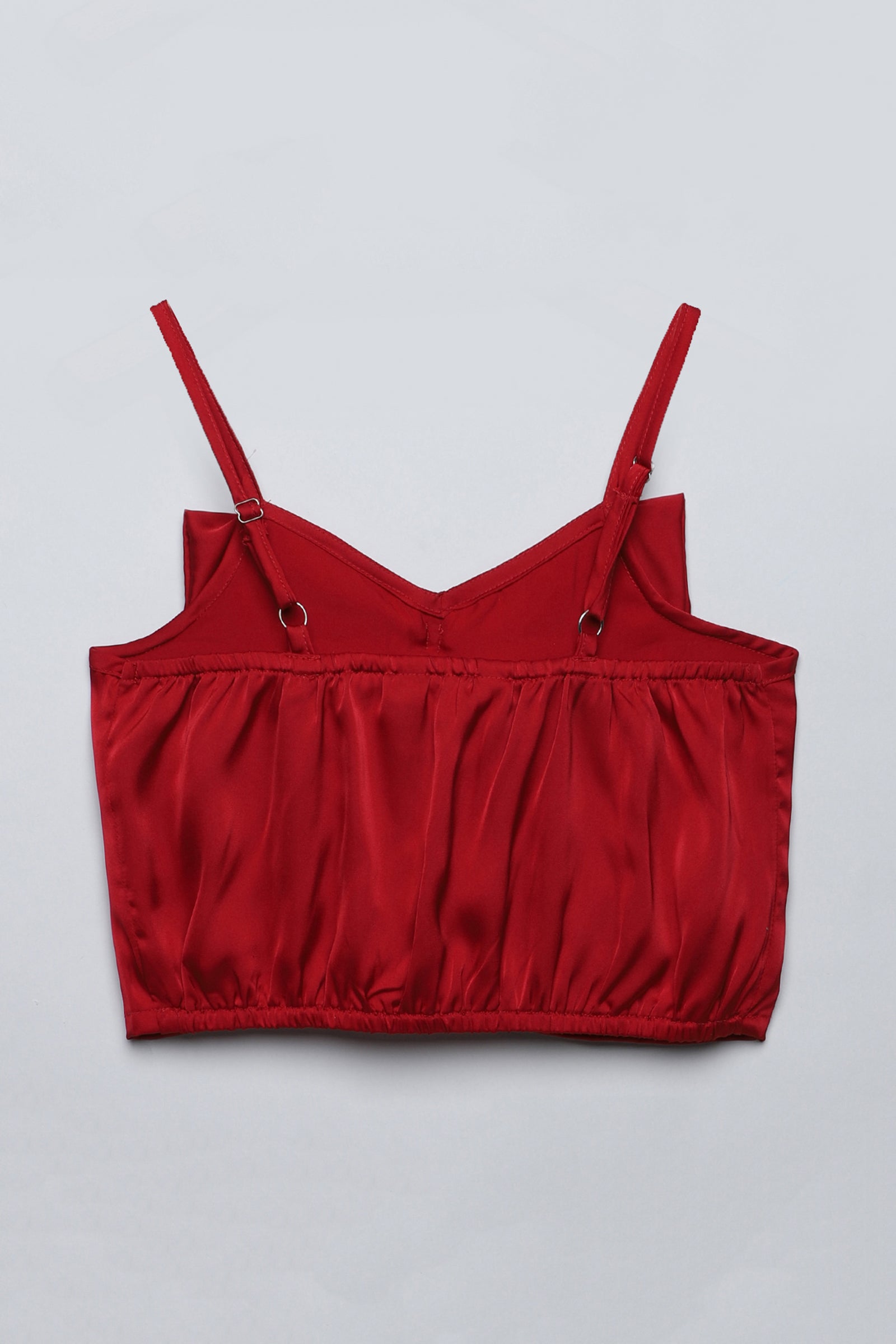 Satin Bow detailed sleeveless singlet party crop top-Red