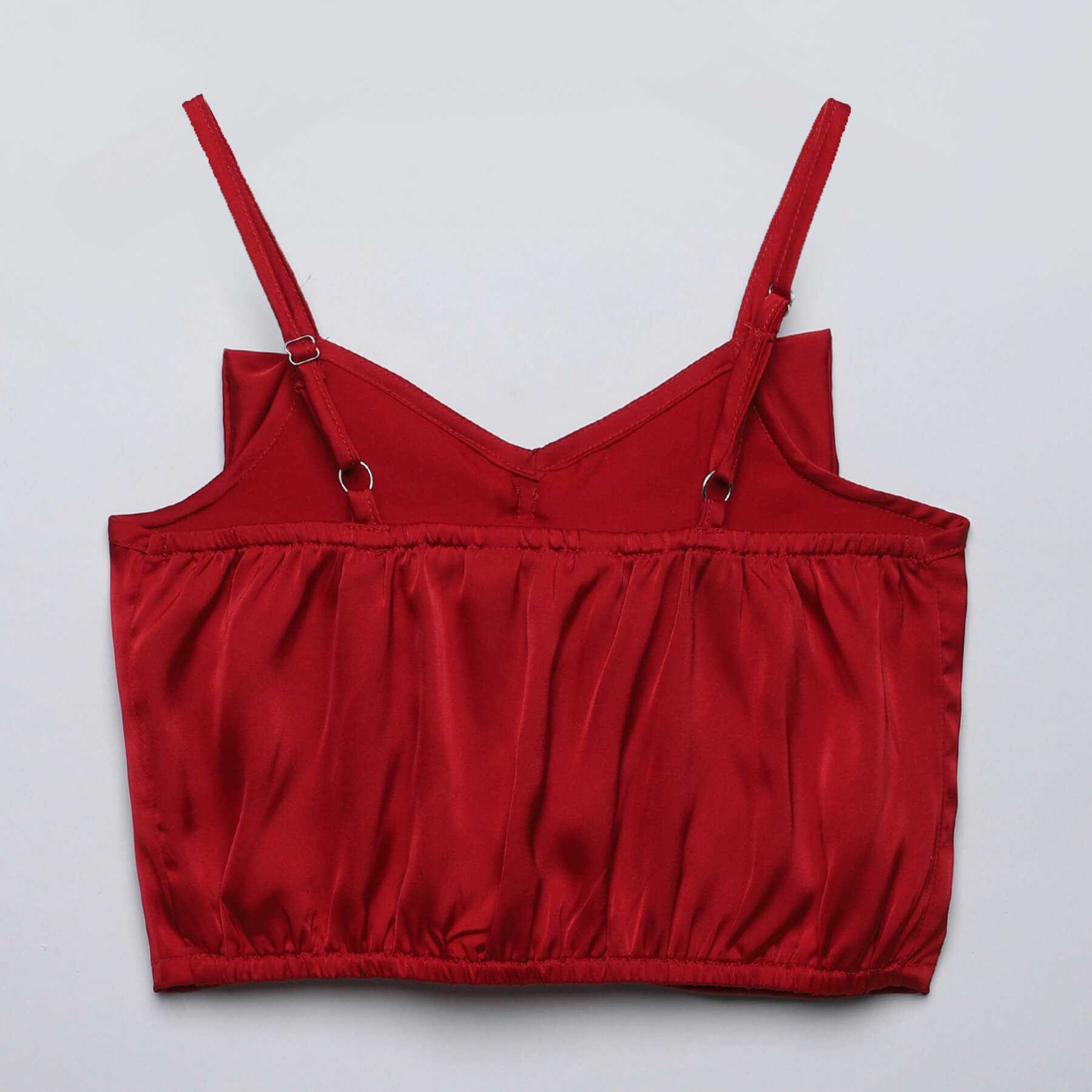 Satin Bow detailed sleeveless singlet party crop top-Red