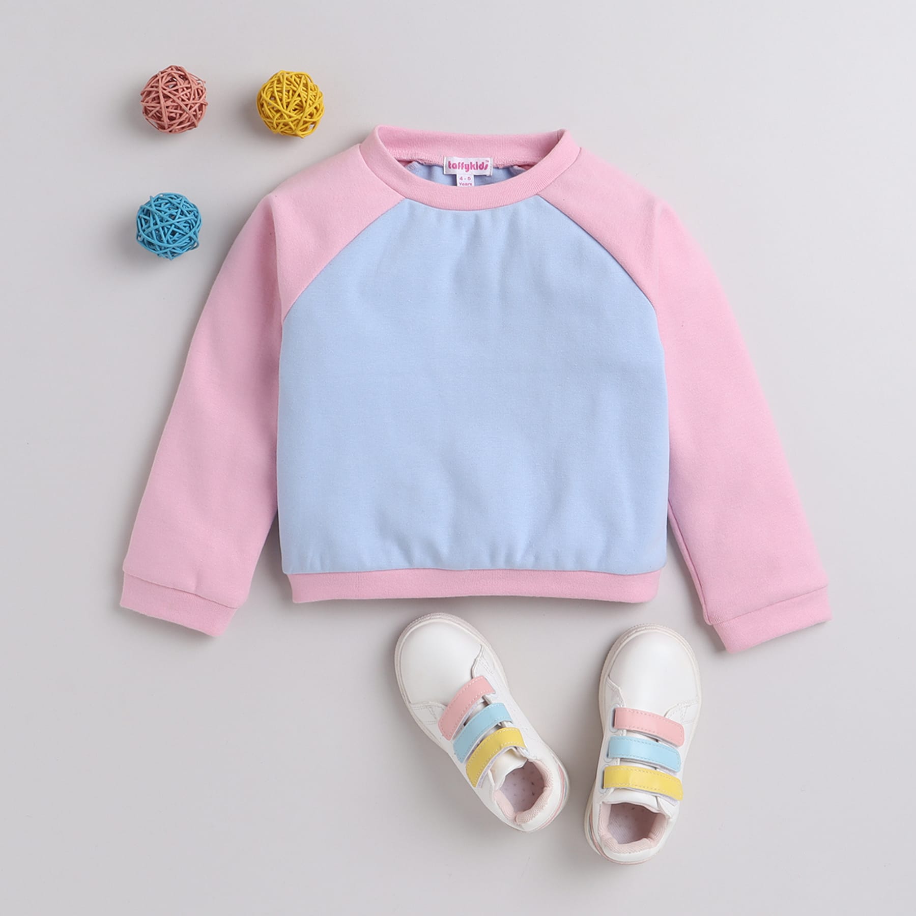 girlss Pink &amp; Blue Contrast Raglan Sleeves Pullover Sweatshirt